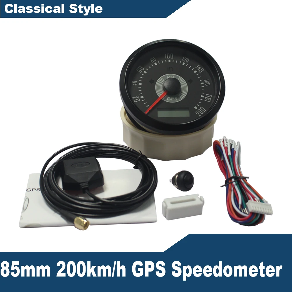 ELING 85mm 125MPH GPS Speedometer Tachometer 0-8000RPM Odometer GPS Antenna  Mileage Amber Backlight 12V/24V