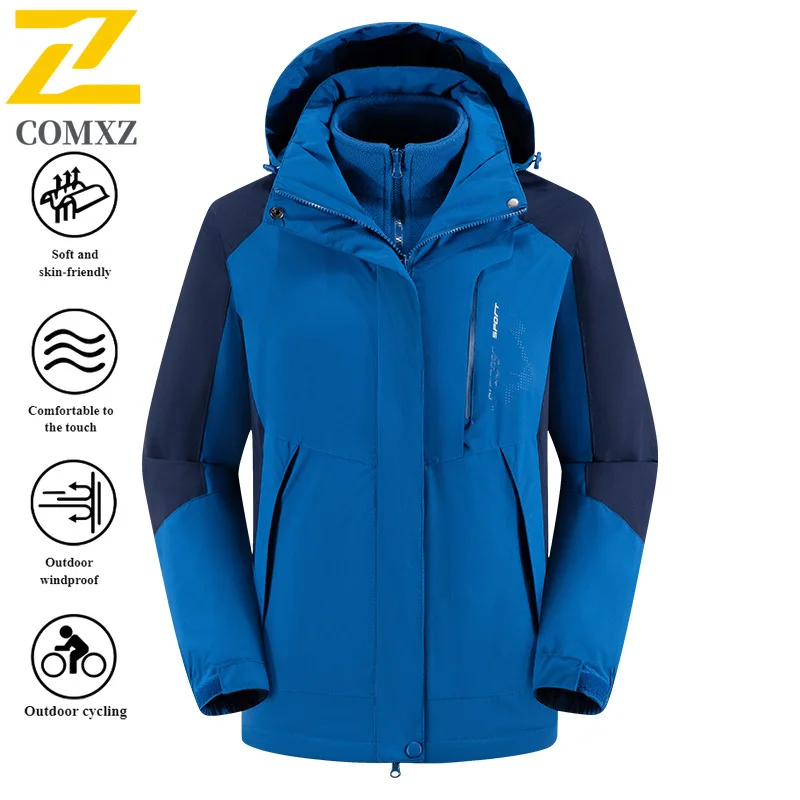 EIAO Winter 3-in-1 Windbreaker Men Women Customizable Fleece-Lined Hooded Jacket  Waterproof Windproof Breathable Hiking Camping