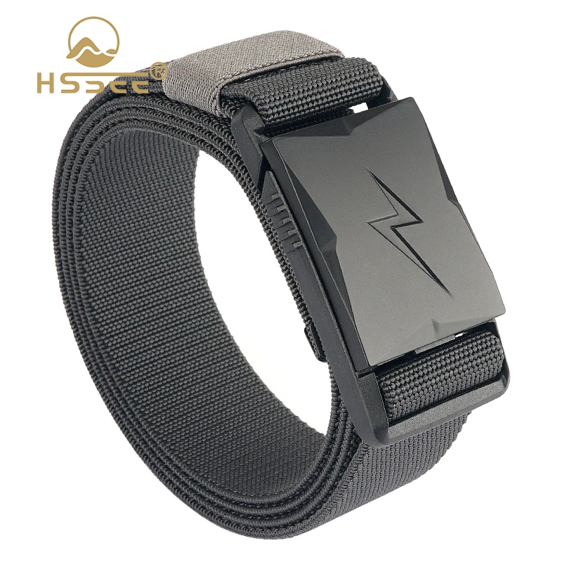HSSEE Original Brand Men's Elastic Belt Hard PC Magnetic Buckle Quick Release Military Tactical Girdle Fishing Belt Male