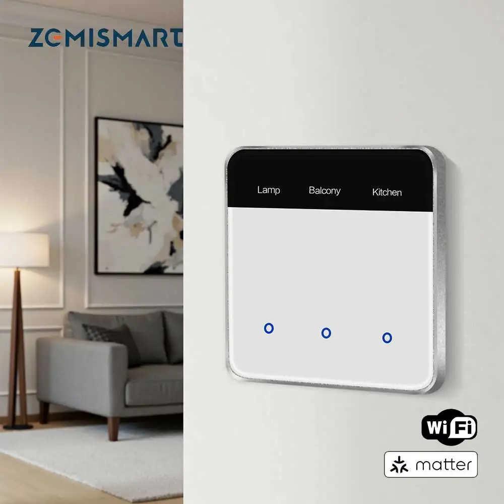 מתג שם DIY Zemismart Matter WIFi EU עם תמיכה במסך תצוגה Homekit Google Home Smartthings Home Assistant Control
