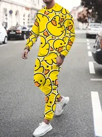 Fashion Animal Duck 3D Print Men's Sportswear Set Casual Long-Sleeved T Shirt Pants 2-Piece Set Oversized Pullover Men Clothing 1