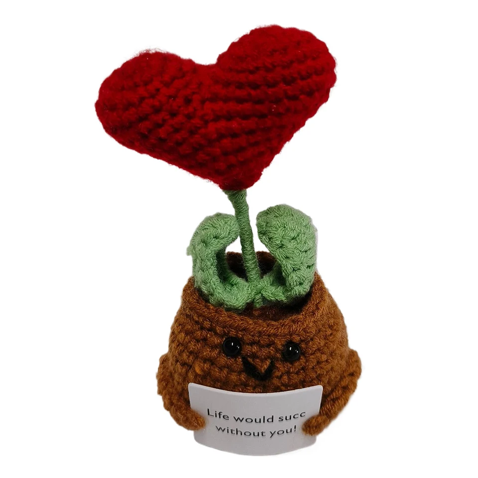 Dinosaure En Laine Au Crochet Avec Carte Positive - Cadeau Réconfortant, Décoration Bureau Ou Voiture