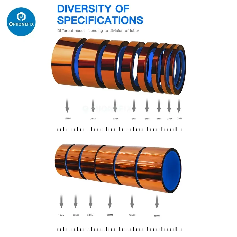 고온 전자 접착 테이프, 35M 폴리이미드 접착 절연 테이프, 보드 보호, 2mm, 5mm, 10mm, 15mm, 20mm, 25mm, 30mm, 1 개, 510 개