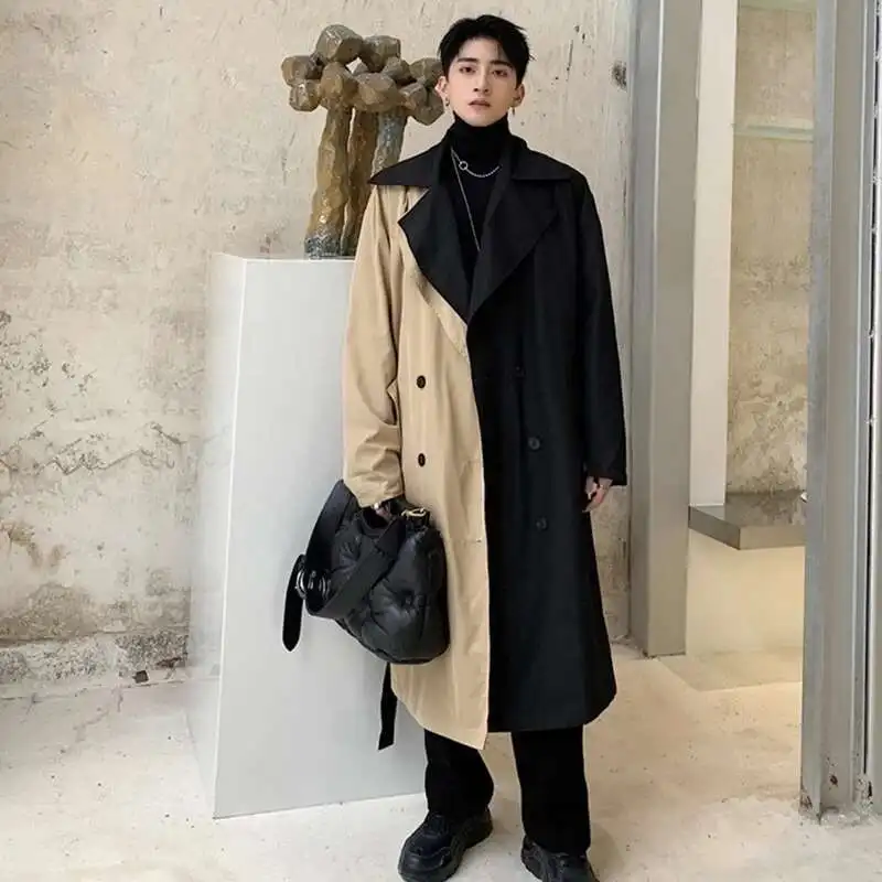 LUZHEN Long Spring Fashion Design Color Contrast Windbreaker Original Patchwork Men's Casual Elegant Trench Coat Loose LZ5393