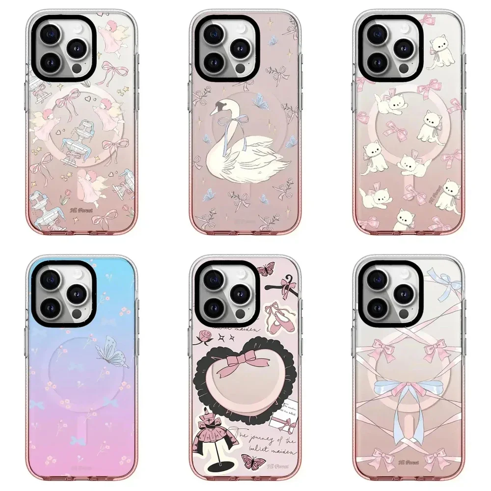 

Pink Gradient Transparent Border Swan Bowknot iPhone 13 14 15 Pro Max Case - Protective iPhone Case