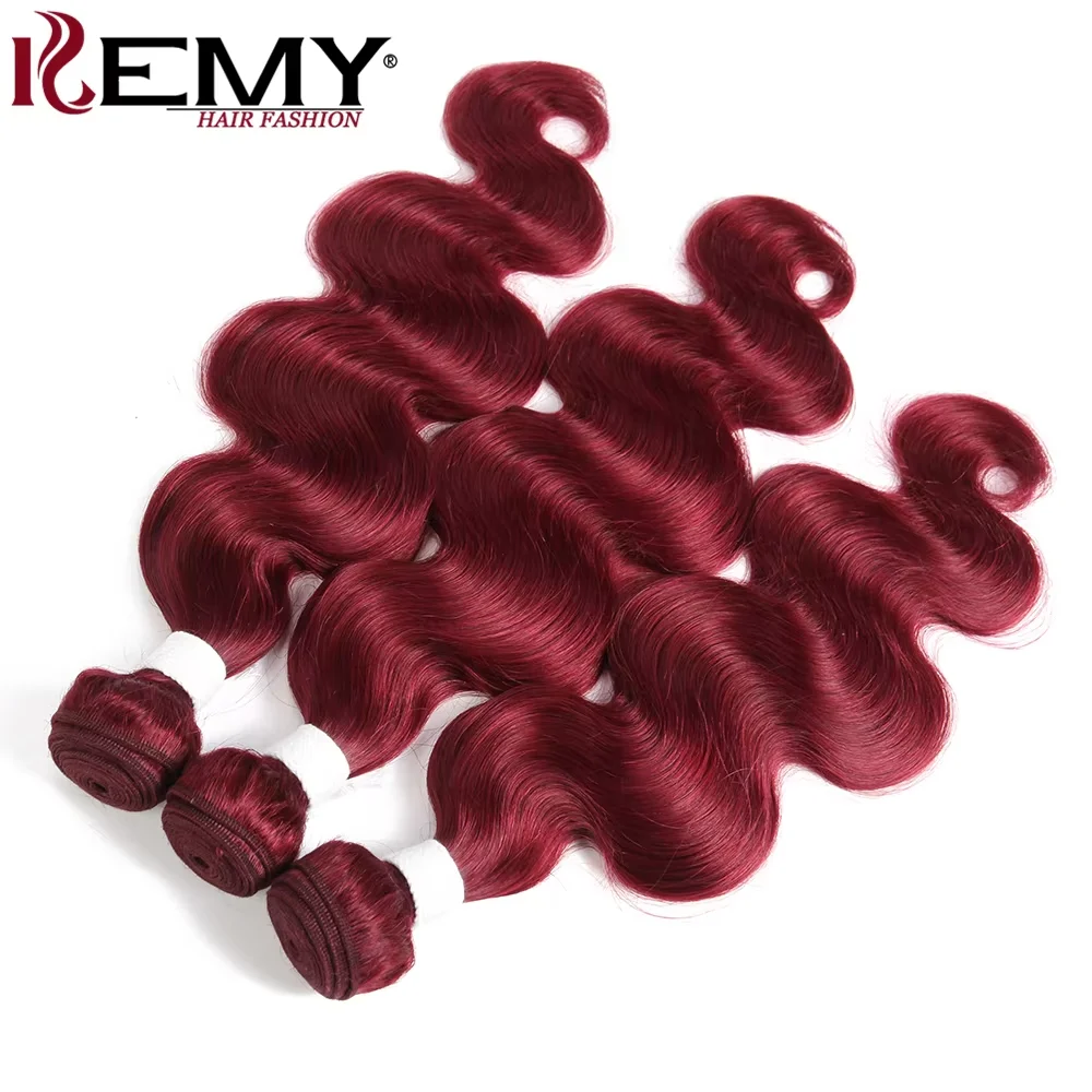 Brazilian Body Wave Human Hair Bundles 99J/Burgundy Red Colored Human Hair Weave Bundles 8-26 Inch Remy Extension 3/4PCS