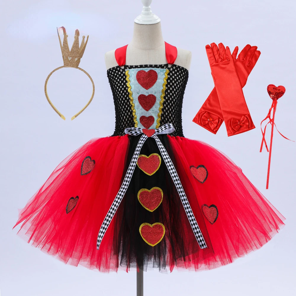 Tutu Red Queen Of Hearts Costumi Ragazze Alice Nel Paese Delle Meraviglie Fancy Dress Kids Carnival Halloween Outfit Con Crown Magic Stick