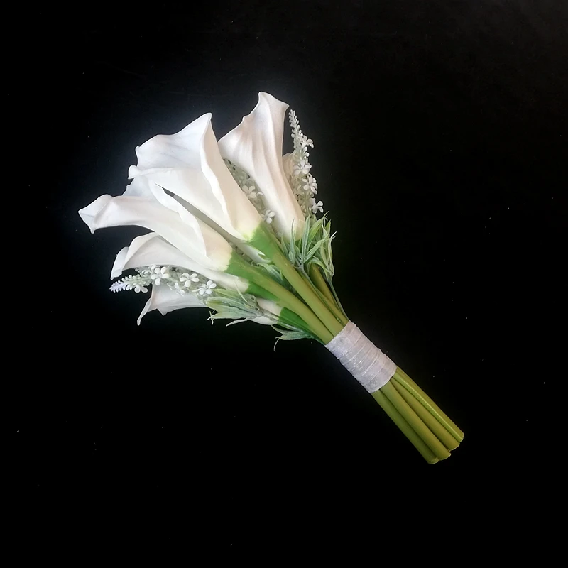 New Bridal Bouquet Nature Classic Big Size Calla Lilies Bouquet Pure White Wedding Decoration Flowers bouquet fleur artificielle