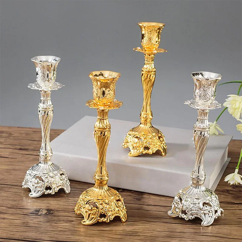 2Pcs Gold Candle Holder Candlesticks Candles Silver Wedding Europe Metal Candle Stand Wedding Table Home Decoration candle holders