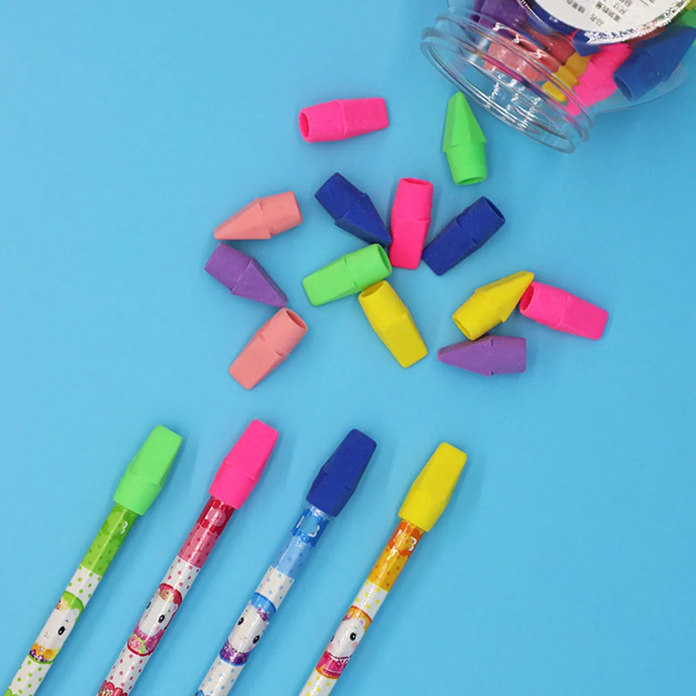50pcs/Set Random Bulk Pencil Top Erasers Colored Pencils Topper Protector Eraser Caps Office Supplies Student School Stationery