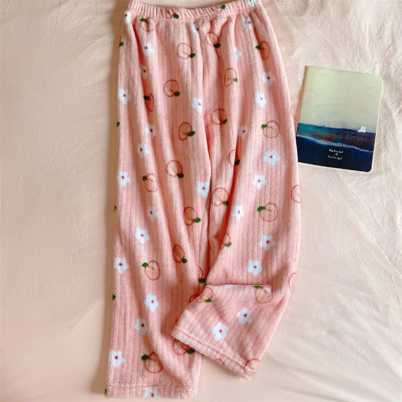 Autumn and Winter Women's New Pajama Pants Girls Student Sleeping Pants Warm Pants Coral Fleece Pants Thickened Warm Casual Home