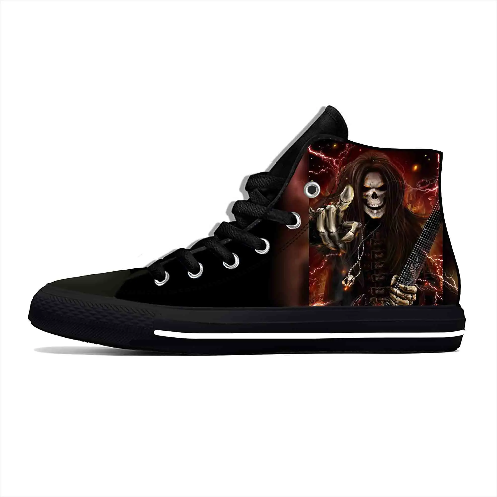 

Heavy Metal Rock Skull Guitar Grim Reaper Gothic Casual Cloth Shoes High Top Comfortable Breathable 3D Print Men Women Sneakers