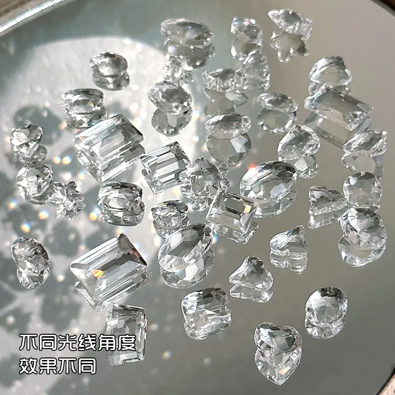 투명 뾰족한 바닥 슈퍼 샤이니 네이키드 크리스탈 유리 스톤 네일 아트 라인석, 3D DIY 매니큐어 장식 액세서리, 10 개