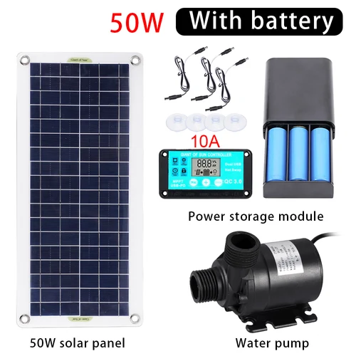브러시리스 태양 전지 워터 펌프, 12V, 800l/h, 50W, RV, 보트, 자동차용 태양 전지 패널, 야외 배터리 공급, 캠핑, 여행용 2