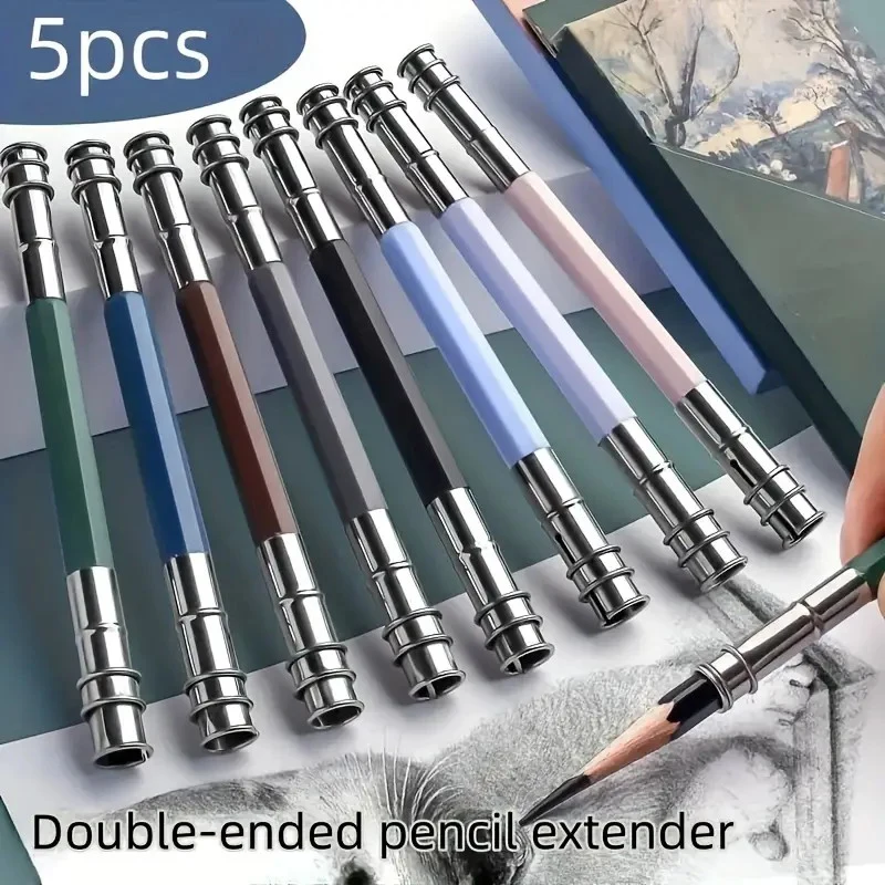 

5 Pcs Adjustable Metal Double Head Pencil Lengthener Pencils Extender Holder For Sketch Colored Charcoal Pencils School Supplies