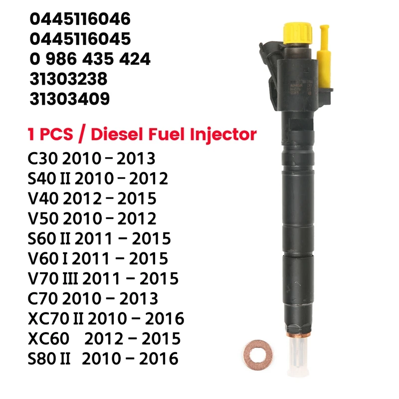 

0445116046 31303238 New -Diesel Fuel Injector For C30 C70 S40 S60 S80 V40 V50 V60 V70 XC60 XC70 2.0L 2010-2016 D5204