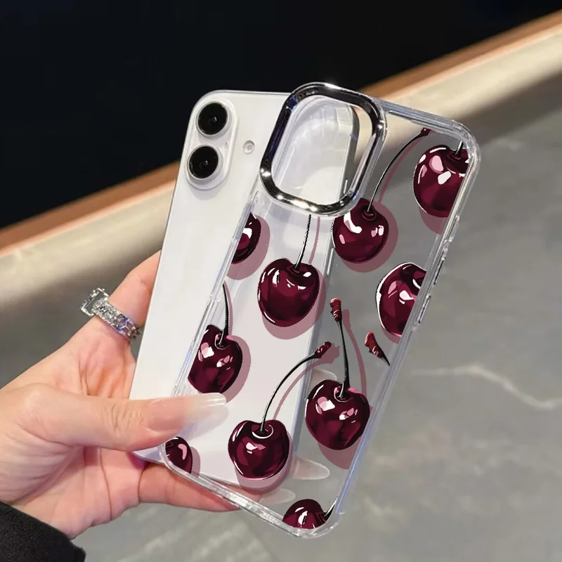 Soft Bow Cherry Lichee Clear Plating Lens Cover Case