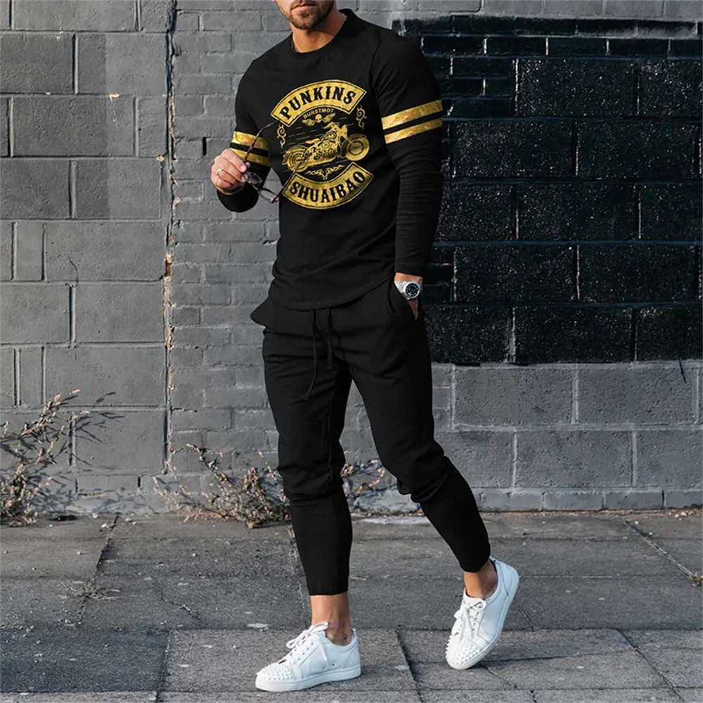 Autumn Vintage Ethnic Style 3D Print Men's Sportswear Set Long-Sleeved T Shirt Pants 2-Piece Set Oversized Pullover Men Clothing 4