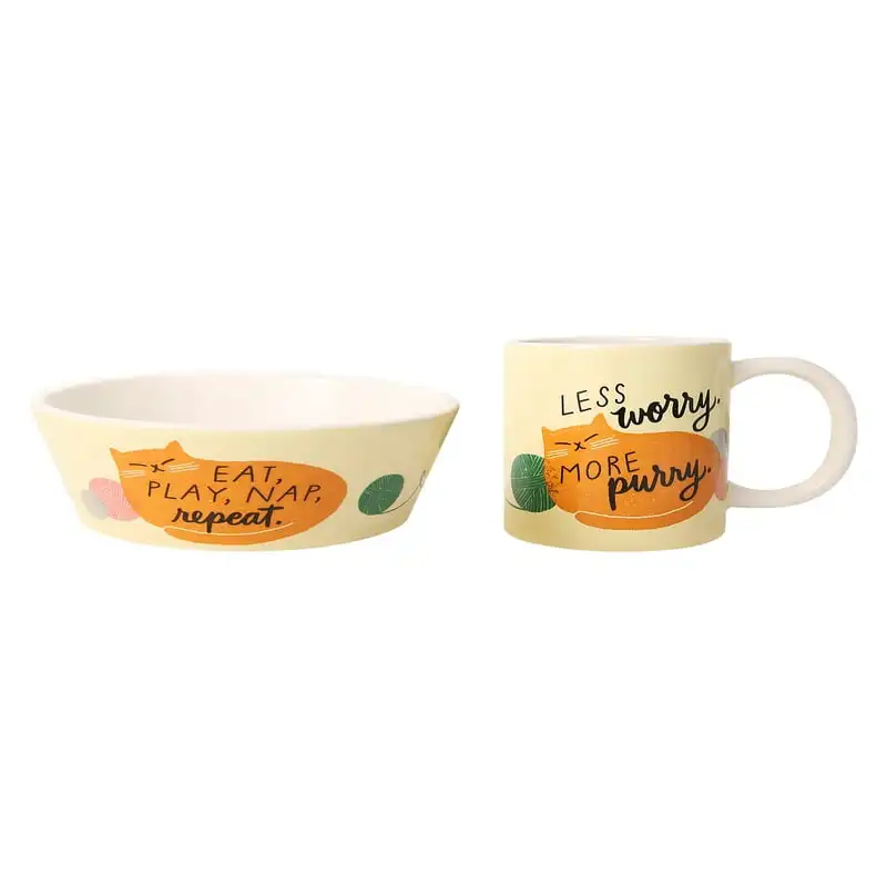 

from Less Worry More Purry Ceramic Mug and Cat Bowl, 2 Piece Set