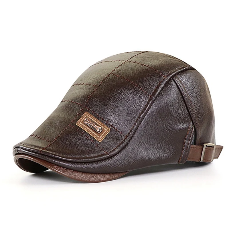 Leather Berets Hat Men Classic Office Caps Adjustable Buckle Beret Comfortable Retro Hats Autumn Winter Golf Cap golf caps