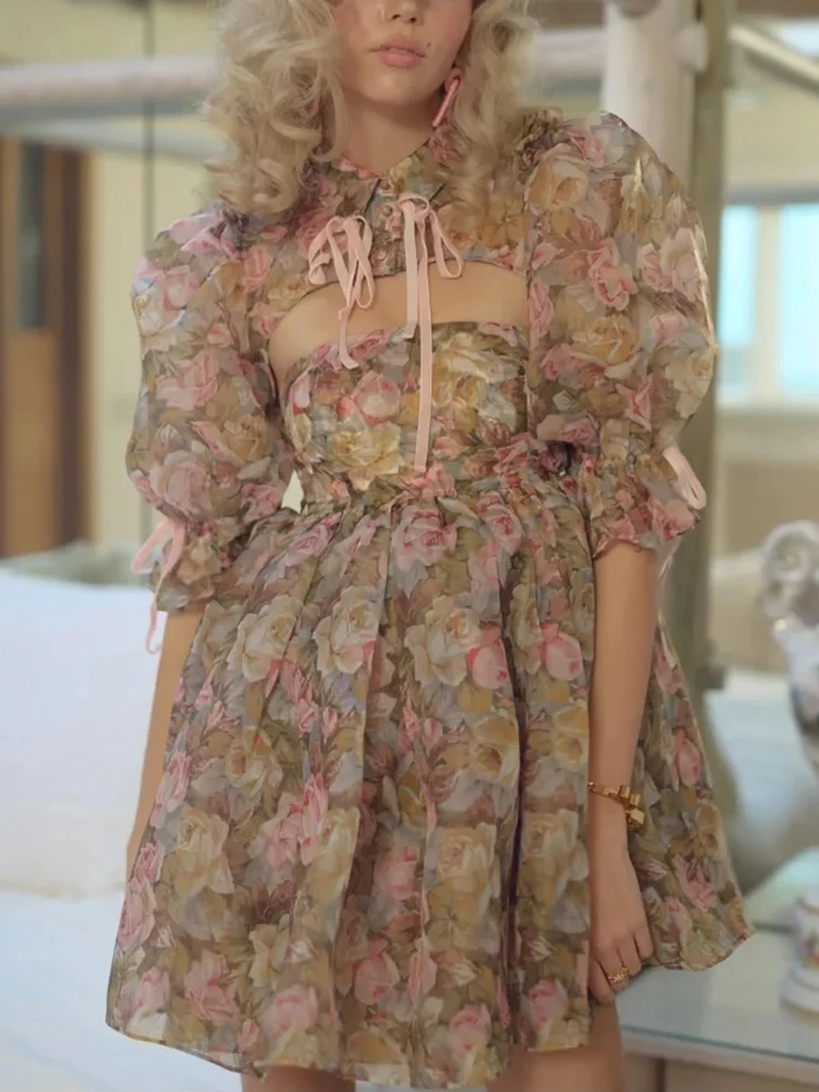 

Цветочный элегантный шикарный комплект платья GypsyLady, сексуальная рубашка в стиле бохо, короткая блузка на шнуровке, летний женский комплект из двух предметов