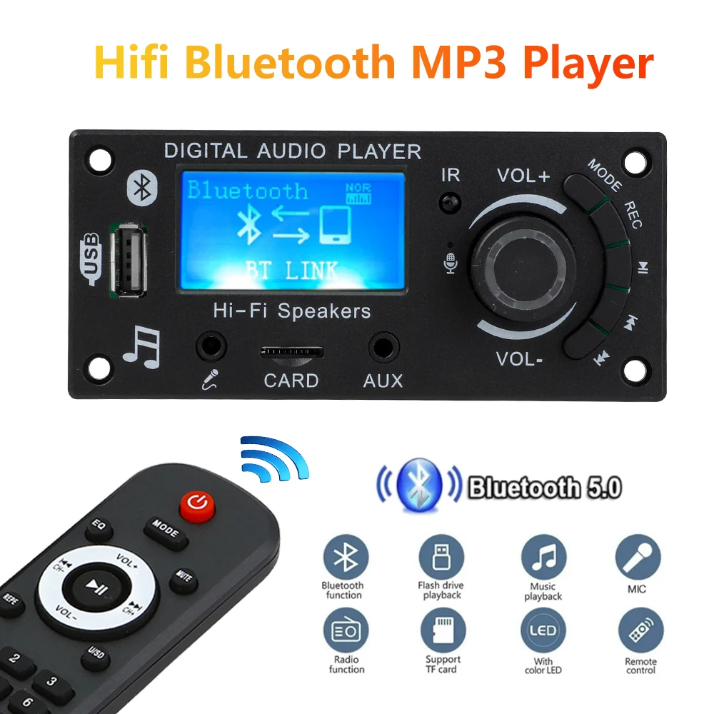 DC 12V Bluetooth5.0 LCD MP3 WMA WAV Decoder Board Handsfree Call Recording Car Audio Microphone USB TF FM Radio Mp3 Music Player mp3 mp4 player