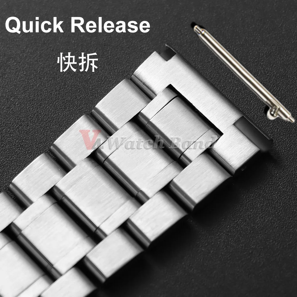 Universal Curved End Solid Stainless Steel Watch Band with Butterfly Clasp
