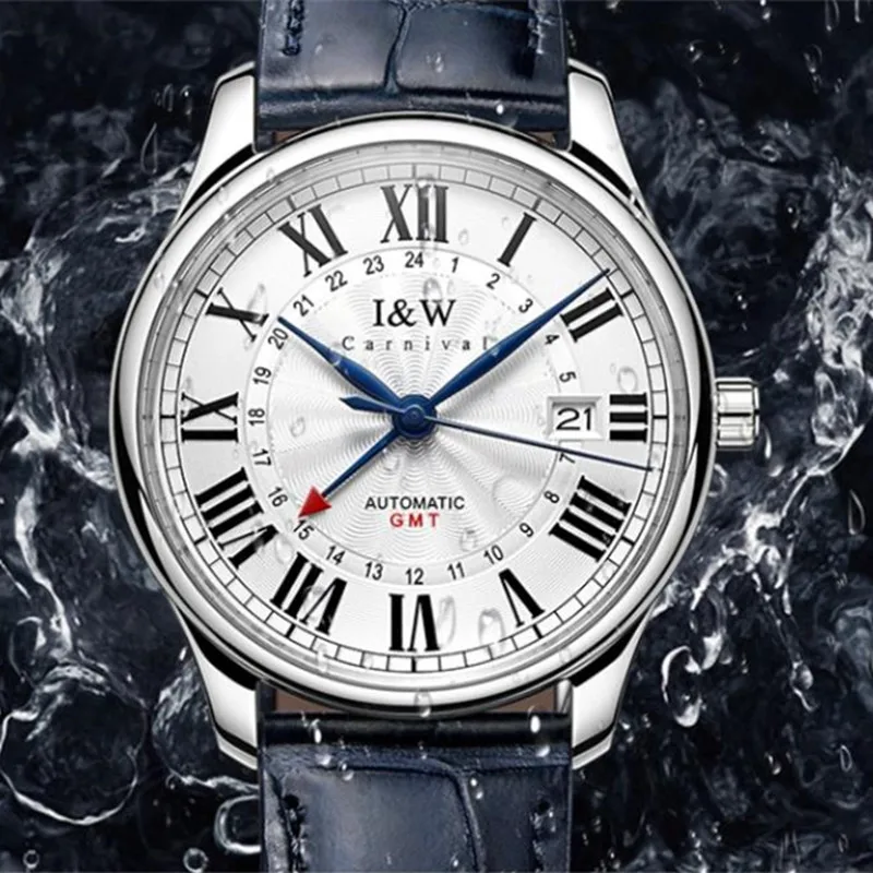 Relogio Masculino CARNIVAL Mechanical Business GMT Watch for Men Brand Luxury Automatic Wrist Watch Waterproof 2023 Reloj Hombre