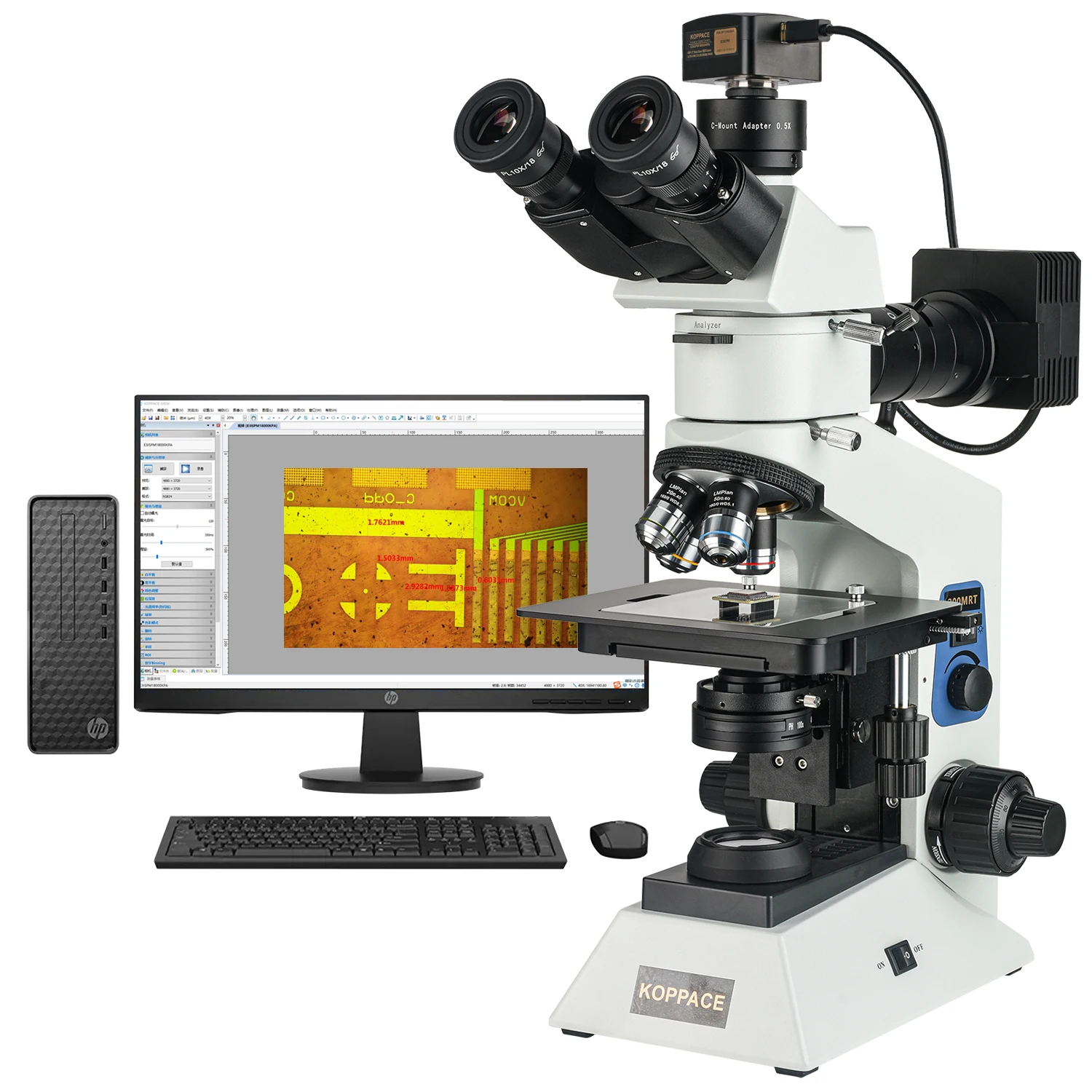 

KOPPACE 182X-1820X Electron Metallurgical Microscope 12 Million Pixels USB2.0 Camera Up and Down Lighting System