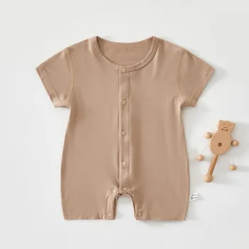 بدلة أطفال صيفية بأكمام قصيرة بدون عظم بدلة زحف للأطفال حديثي الولادة ملابس رائعة وقابلة للتنفس من القطن الخالص 0-1 سنة