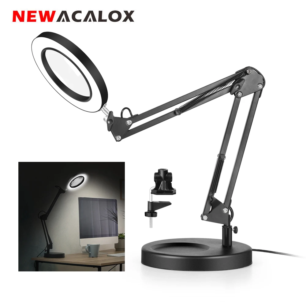 Newacalox 72pcs Led Magnifying Desk Lamp 3 Color Dimming Led Light