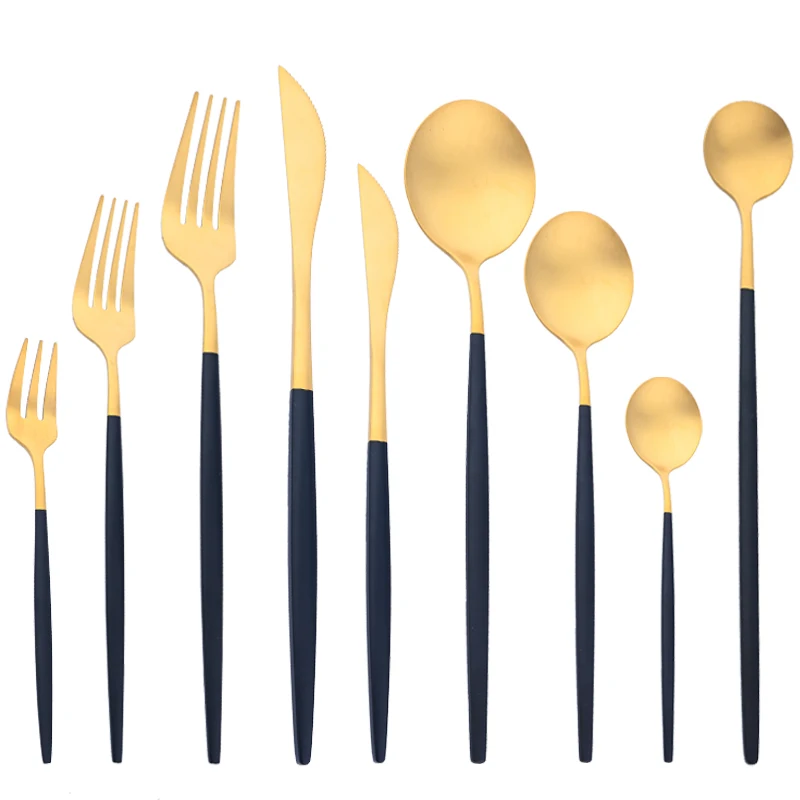 6Pcs Cutlery Sets Stainless Steel Dinnerware Set Kitchen Western Tableware Black Gold Knife Spoon Cake Fork Dinner Set