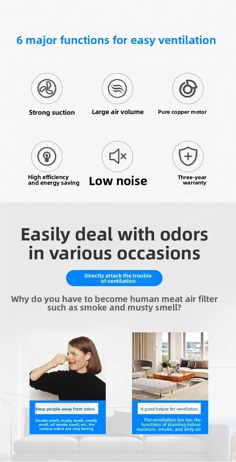 Description Picture 4 of item6 Inch Kitchen Exhaust Fan Bathroom Wall Window Toilet Duct Booster Fans Ventilation Blower Exhauster Air Cleaning Vent