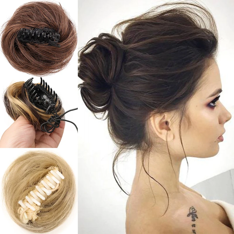 Women s Claw Clip on Hair Buns Synthetic Curly Hair Chignon Fakehair Clip in Hair Heat