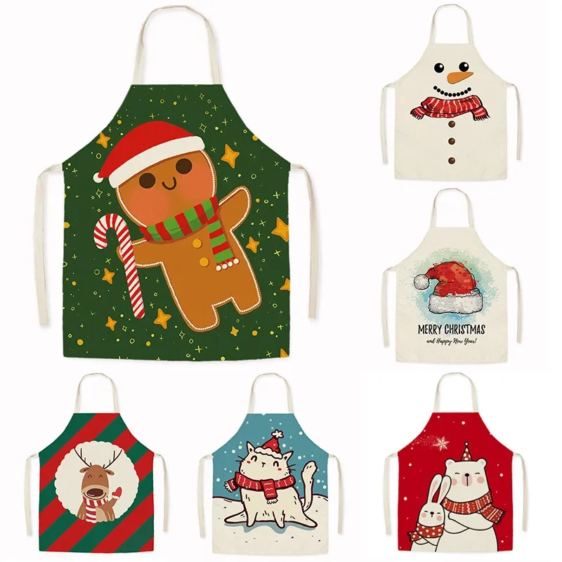 

Cartoon Gingerbread Man Print Apron Christmas Decoration Party Apron Adult Kitchen Cooking Cleaning Accessories Kids Bibs