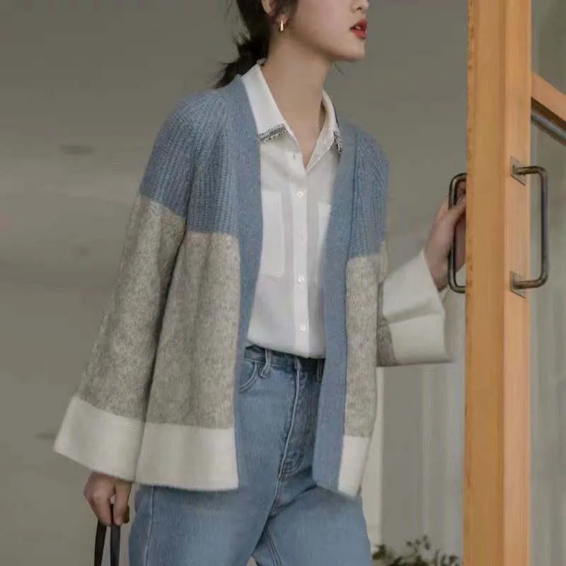 Slouchy Knit Sweater Cardigan Men's And Women's Collection Spring/Autumn 2023 New Contrast Design Sense Niche Jacket