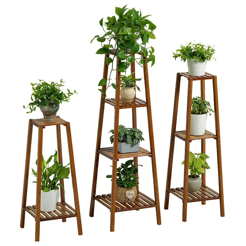 Solid Wood Multi-Layer Plant Shelves Indoor Succulent Storage Rack Bamboo Flower Pot Stand for Living Room or Balcony Decor