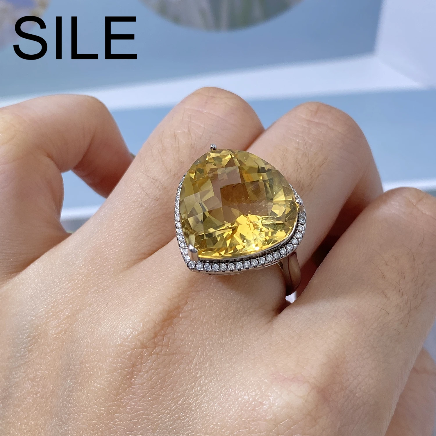 

SILE Peach Citrine Rings Luxury Women Natural Gemstone Ring 100% 925 Sterling Silver Jewelry Party Wedding Birthday Jewel Gifts