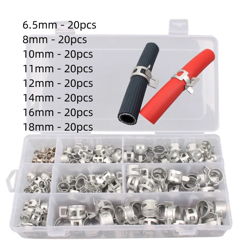 

Free Shipping 160Pcs/Set 6.5-18mm Spring Clip Hose Clamp Fastener Fuel Line Hose Water Pipe Air Tube Car Plumbing Tools