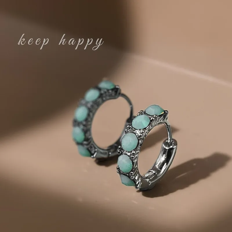 Elegant Natural Opal Rhinestone Hoop Earrings for Women Ins Silver Color Zircon New Trend Earring Jewelry Gifts