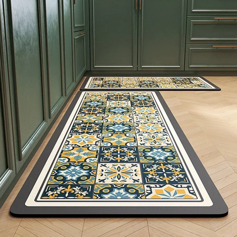 

Retro Kitchen Floor Mat Waterproof Oil-Proof Long Carpet Household Door Mats Absorbent Oil-absorbent Wash Free Non-slip Pad