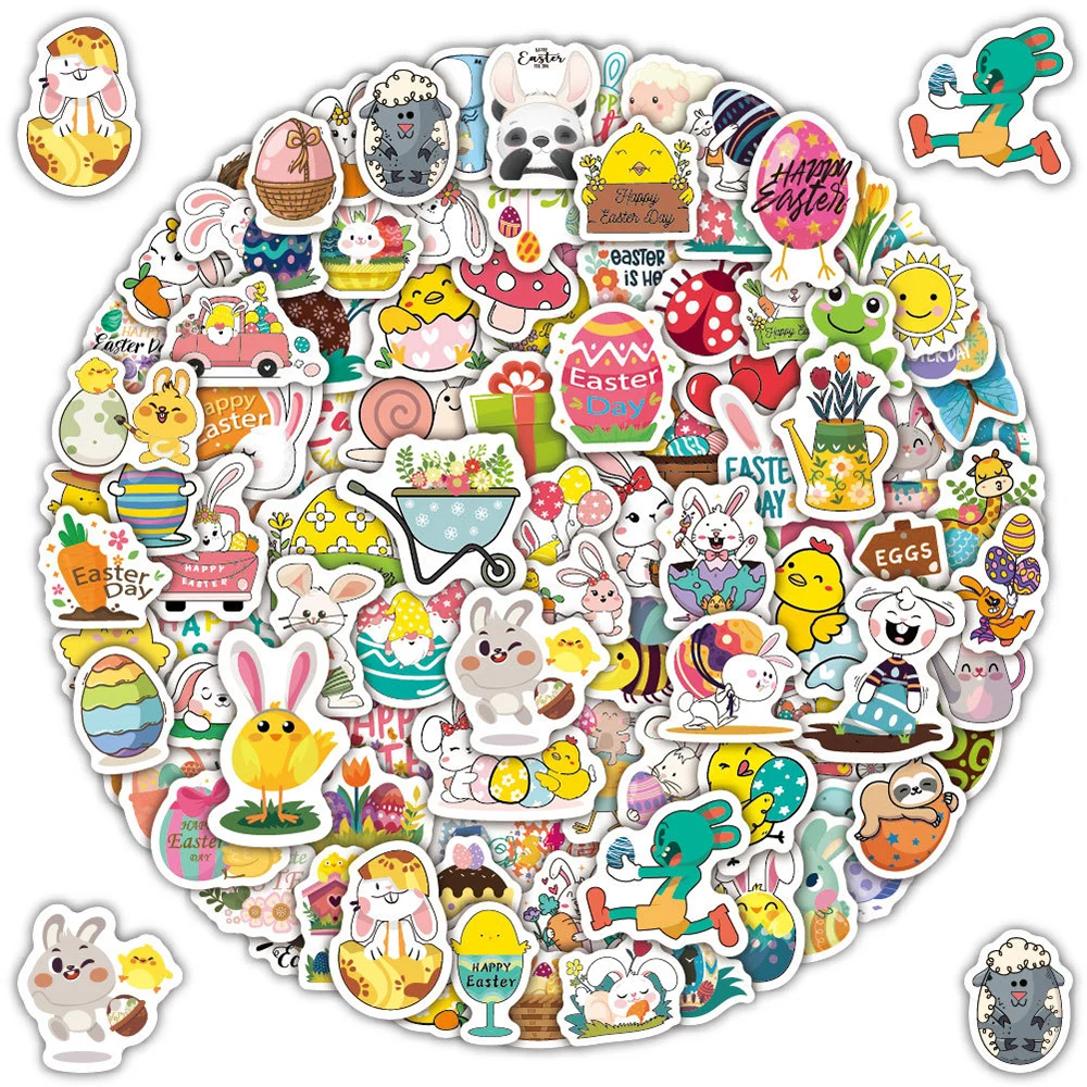 10/30/50/100pcs Kawaii Easter Egg Cartoon Stickers Holographic Laser Sticker Decoration Scrapbooking Luggage Window Kids Toys