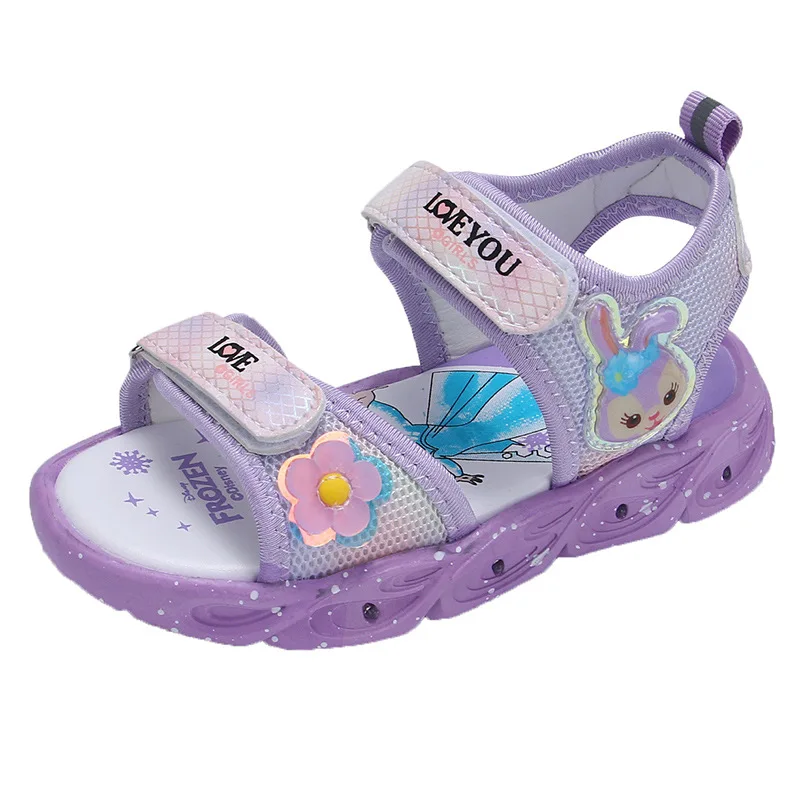 Disney Girls\' Sandals LED Light Baby Soft Sole Girls\' Beach Shoes Princess StellaLou Shoes Fashion Network Pink Purple Shoes