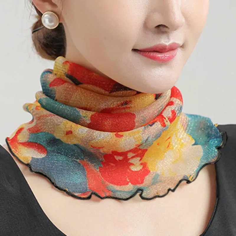 Frühling Sommer Chiffon Hals Kragen Schal Frauen Kopf Dünne Sonnencreme Vielzahl Kleine Seide Anti-UV Schal Maske Multifunktions Schal – Detail 3