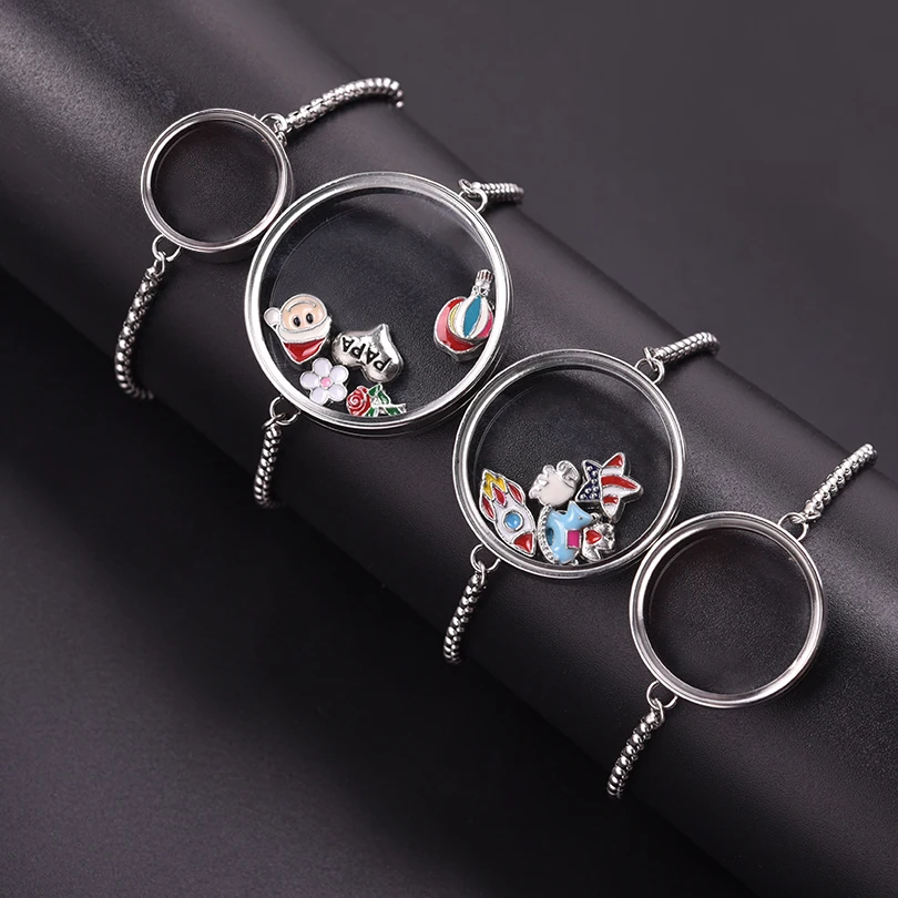 1Pc 15-30mm Round Flotantes Ashes Holder Medallon Pendant Bracelet Stainless Steel Glass Reliquary Locket Men Pulsera Jewelry 2