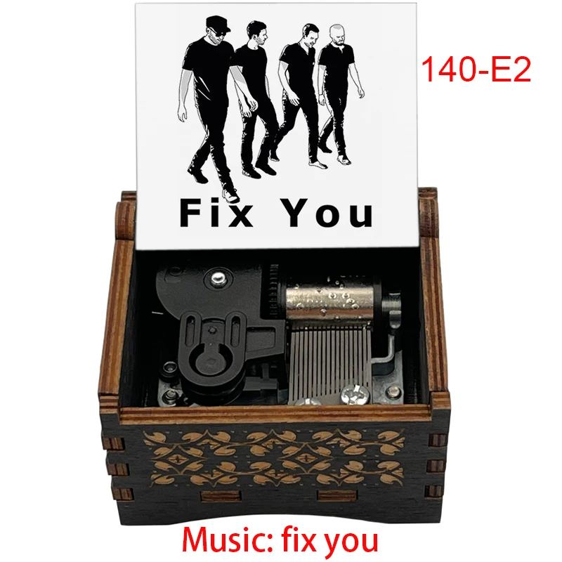 Music Box Fix You 18 Note Wind Up Mechanical Wooden for Band Fans Friends Birthday Home Office Christmas, music box