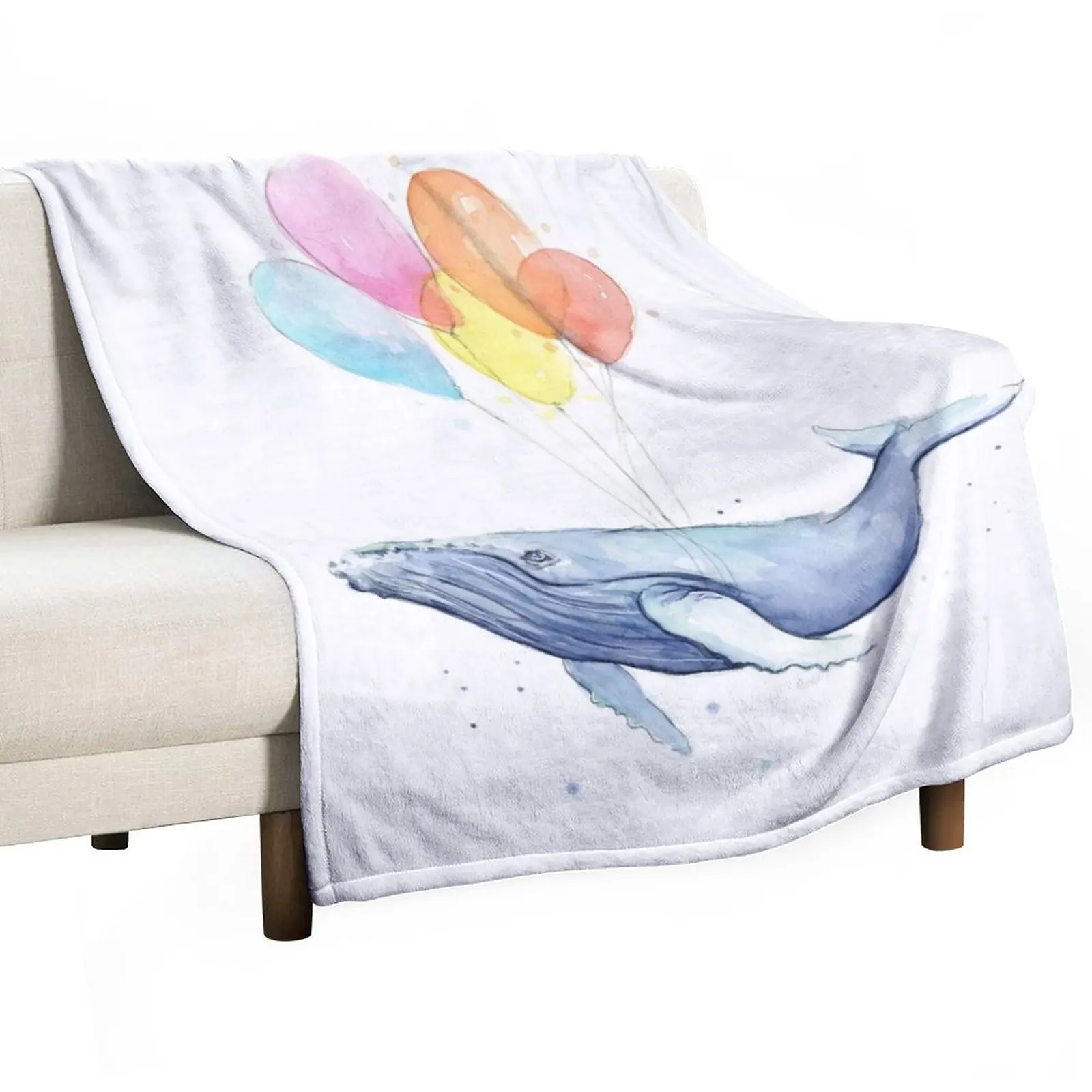 

Floating Whale with Balloons Throw Blanket Furry Blankets Hairy Blanket Quilt Blanket