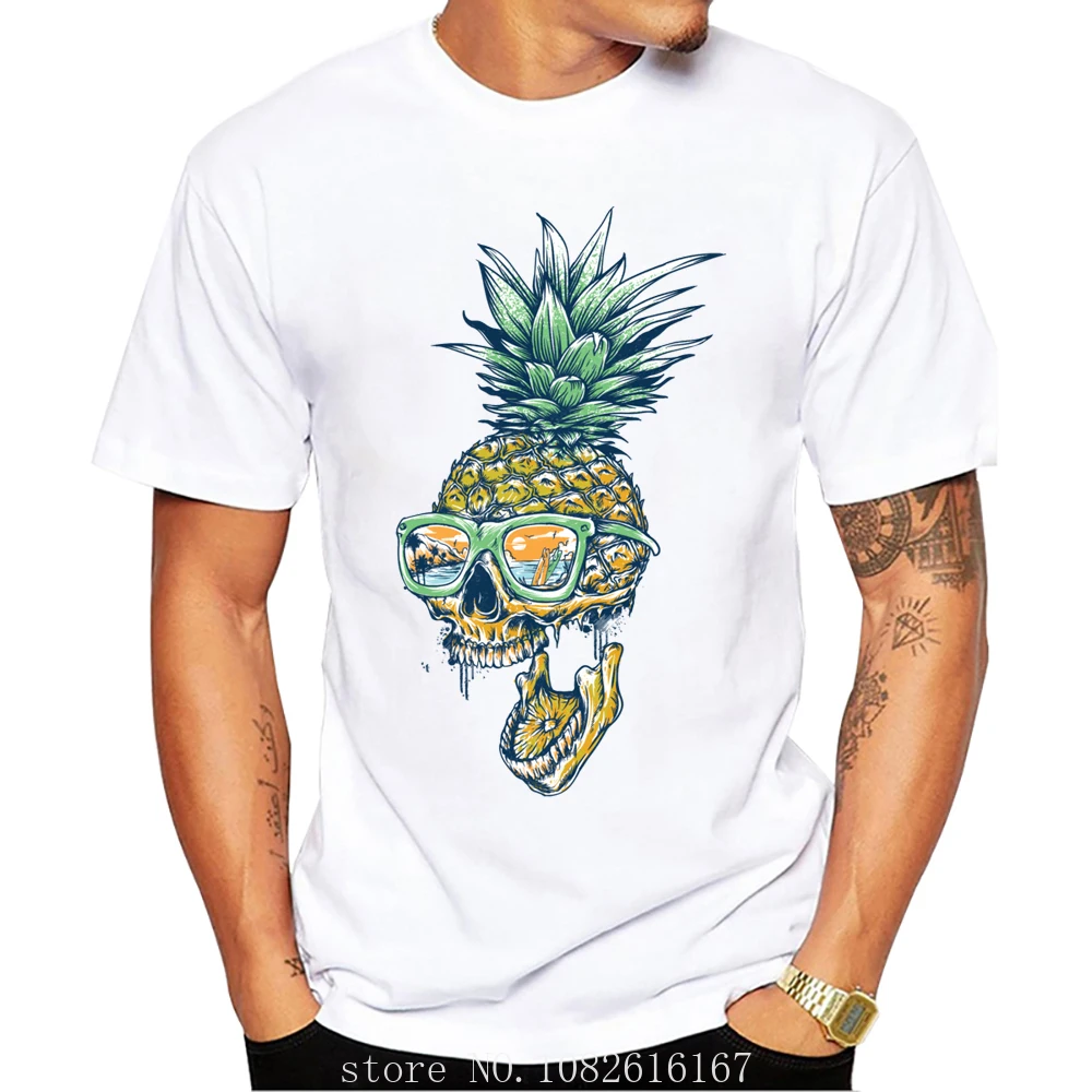 Футболка мужская с принтом ананаса и черепа, праздничная тенниска с коротким рукавом, модная майка в стиле Харадзюку, лето