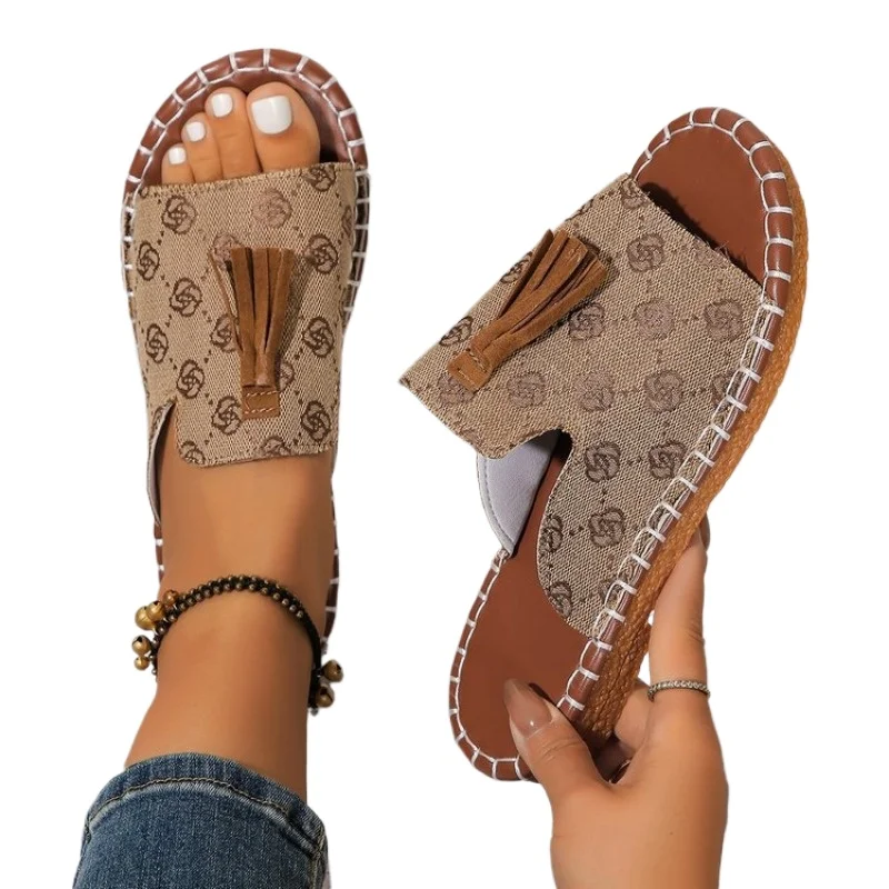 Women's Casual Beach Holiday Slippers 2024 Summer New Fashion Fringe Outdoor Flat Shoes Open Toe Sandals Zapatos De Mujer Slides — view 6