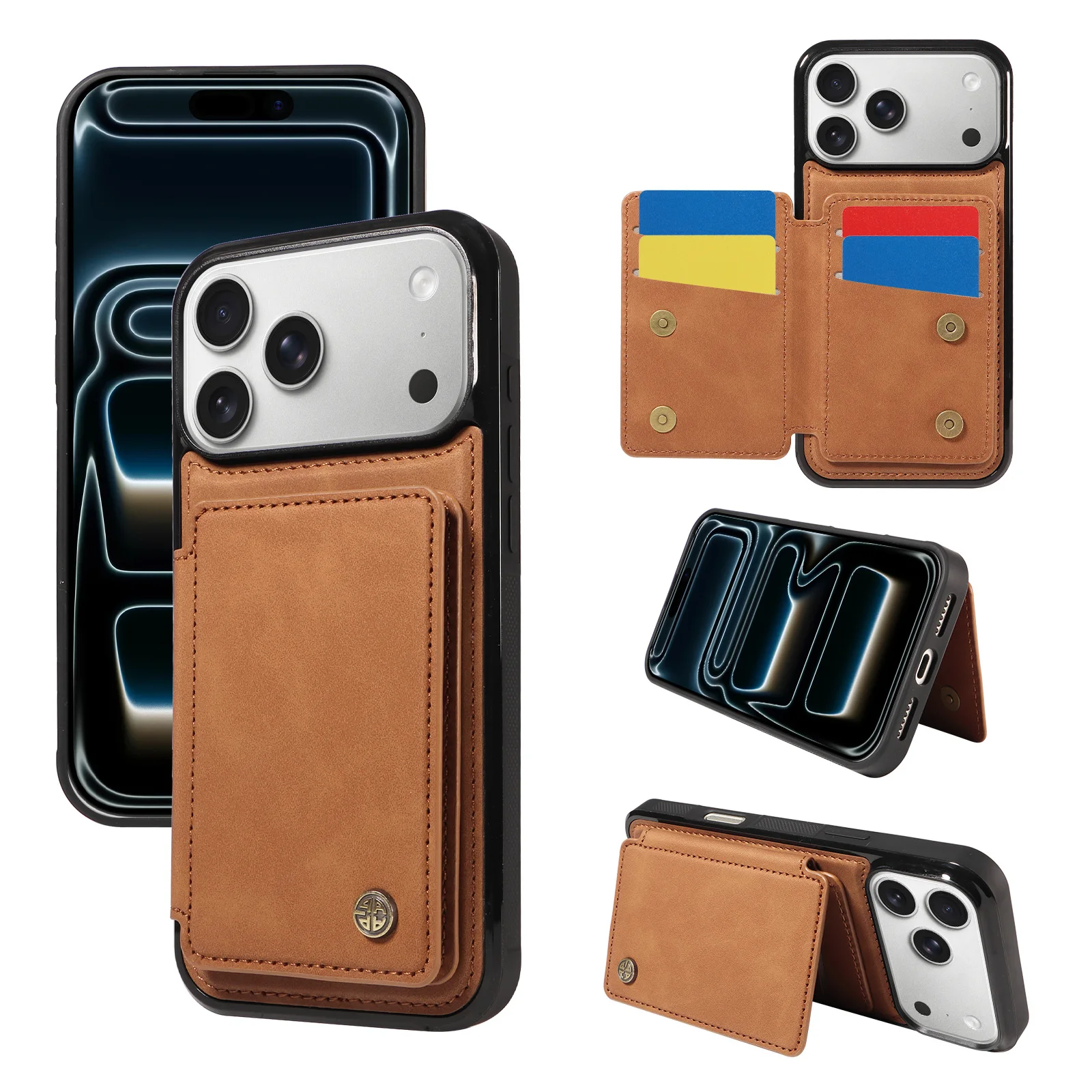 Premium PU Leather Wallet Phone Case with Card Slots, Stand & Magnetic Buckle